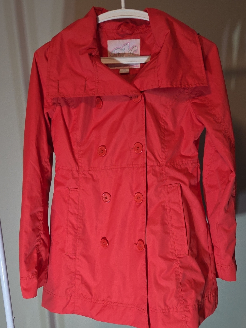 Girls Red Double-Breasted Trench Coat - Lightweight Layer LG / 12/14